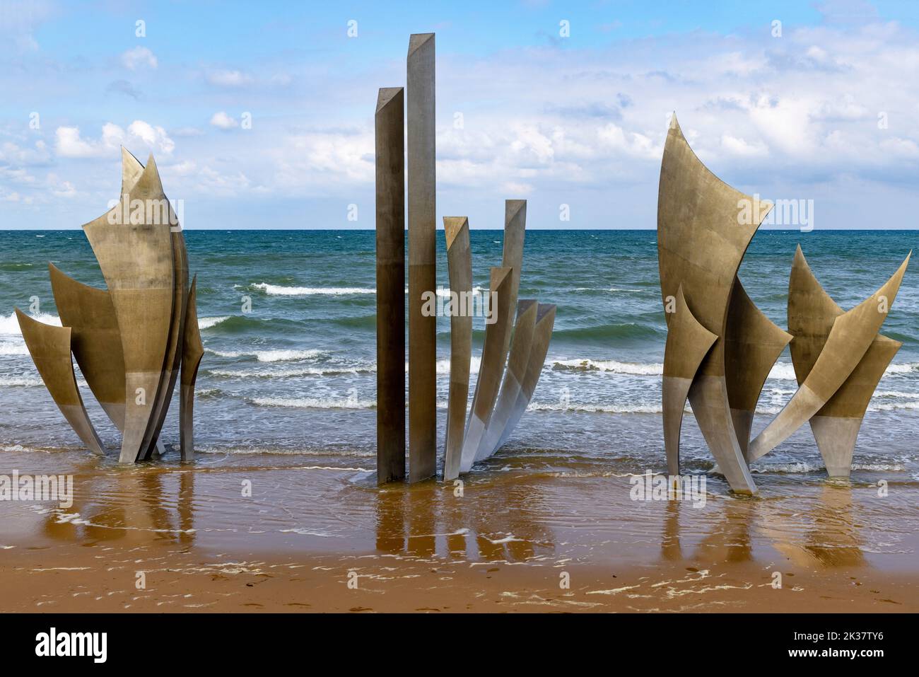 Les Braves sculpture at Omaha Beach, a WW2 DDay war memorial, Saint