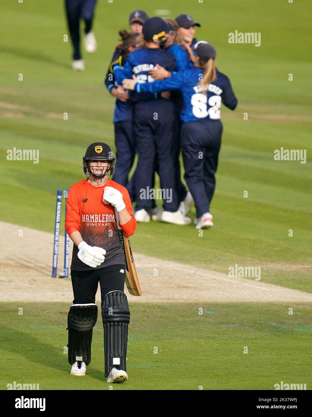 Southern Vipers' Paige Scholfield walks off after being dismissed during the Rachael Heyhoe Flint Trophy Final at Lord's, London. Picture date: Sunday September 25, 2022. Stock Photo