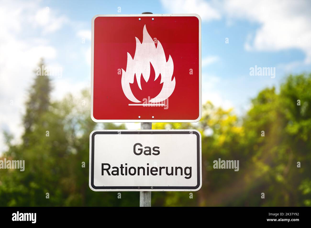10 September 2022: Sign With The Inscription: Gas Rationing. Gas, Emergency Plan Gas Of The Federal Government PHOTOMONTAGE Stock Photo