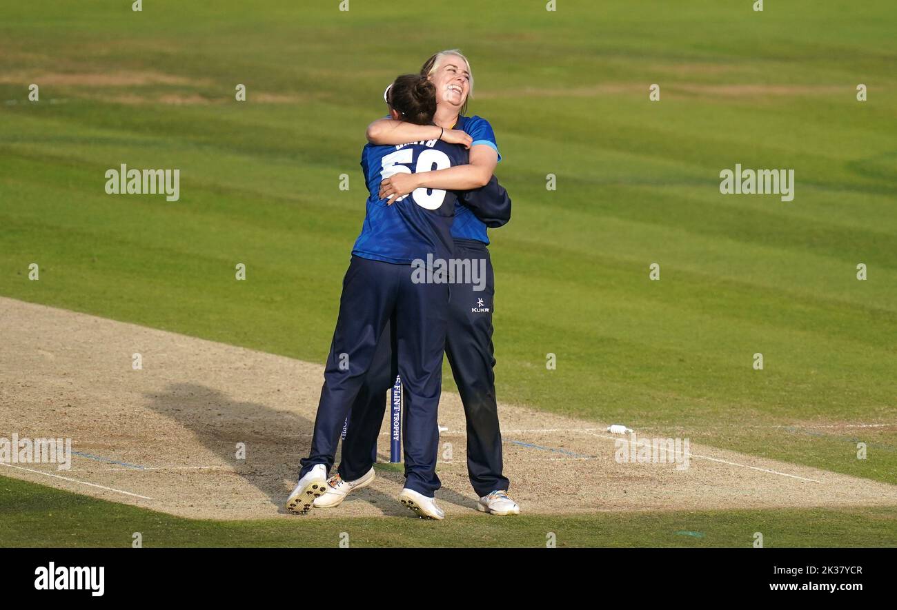Northern Diamonds' Katie Levick (right) celebrates after her side win the Rachael Heyhoe Flint Trophy Final at Lord's, London. Picture date: Sunday September 25, 2022. Stock Photo