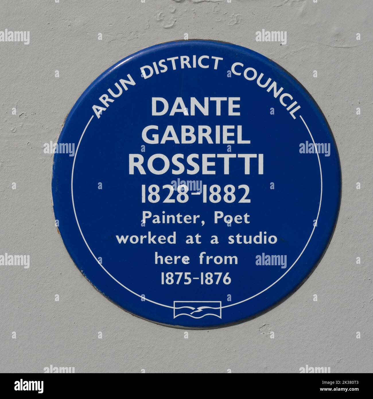 Blue Plaque commemmorating Dante Gabriel Rossetti in Bognor Regis Stock Photo