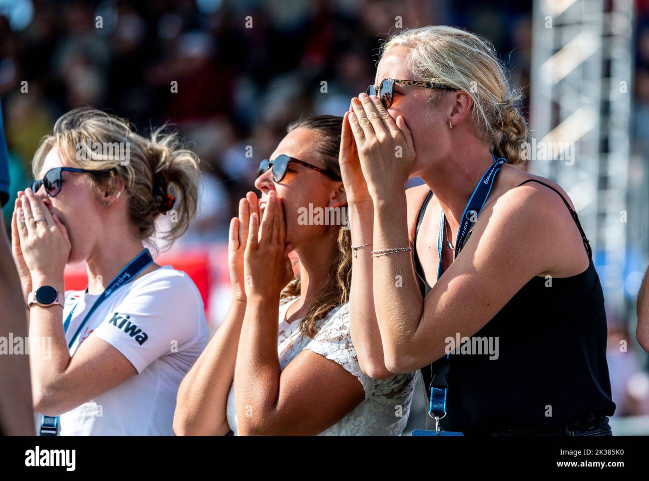 Racice, Czech Republic. 25th Sep, 2022. Fans during Day 8 of the 2022 World Rowing Championships at the Labe Arena Racice on September 25, 2022 in Racice, Czech Republic. Credit: Ondrej Hajek/CTK Photo/Alamy Live News Stock Photo