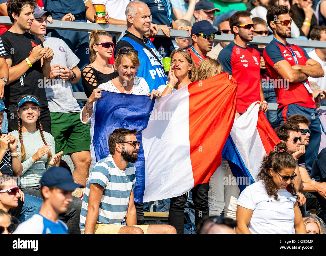 Racice, Czech Republic. 25th Sep, 2022. Fans during Day 8 of the 2022 World Rowing Championships at the Labe Arena Racice on September 25, 2022 in Racice, Czech Republic. Credit: Ondrej Hajek/CTK Photo/Alamy Live News Stock Photo