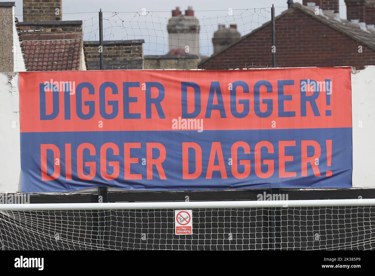 Digger Dagger banner during Dagenham & Redbridge vs Barnet, Vanarama National League Football at the Chigwell Construction Stadium on 24th September 2 Stock Photo