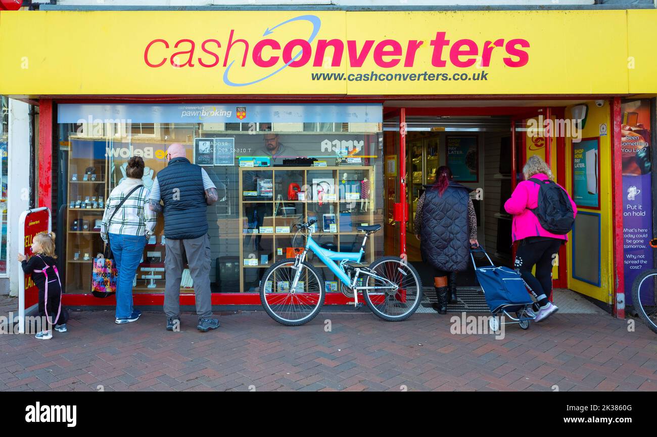 Busy Cash Convertors shop in Redcar High Street where people can exchange items such as computers or TV's for cash Stock Photo