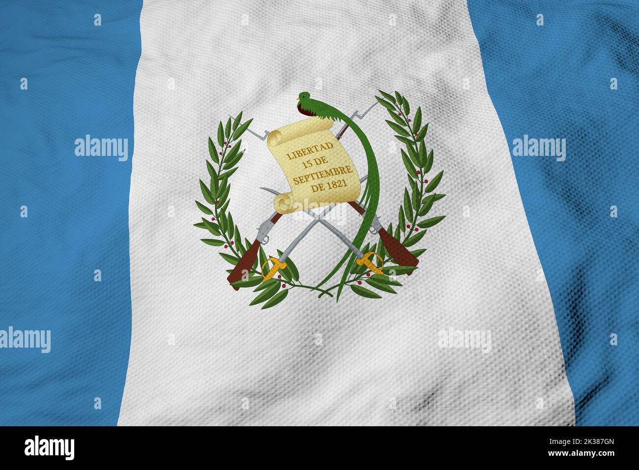 Full frame close-up on a waving Flag of Guatemala in 3D rendering. Stock Photo