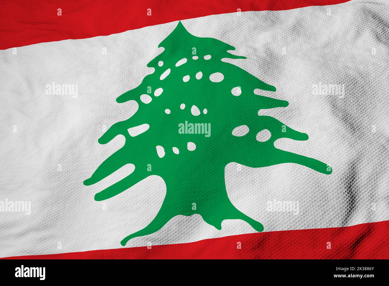 Full frame close-up on a waving Flag of Lebanon in 3D rendering. Stock Photo