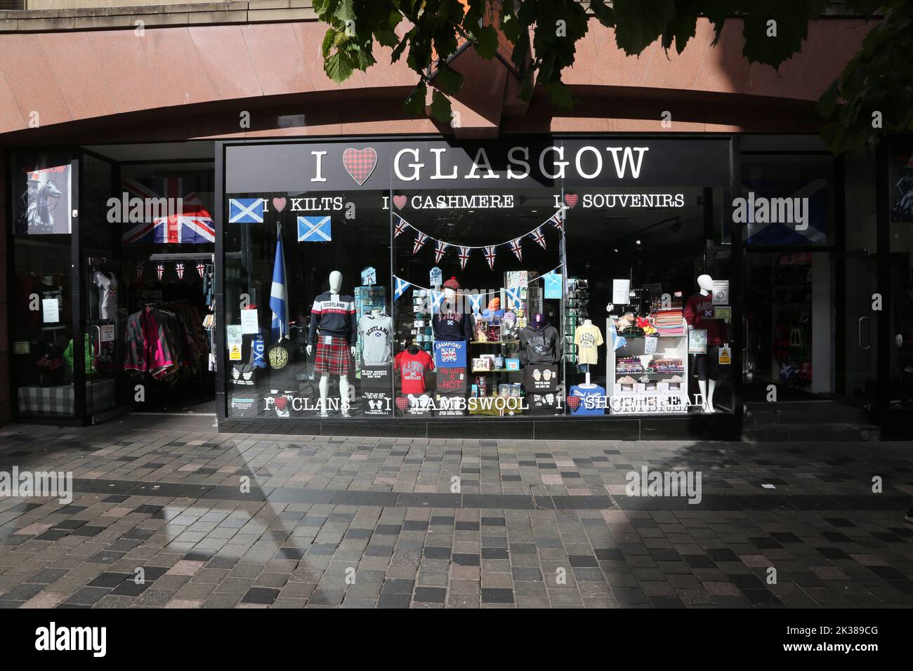 Gift shops on Buchanan Street, Glasgow, Scotland, UK. Scottish gifts in