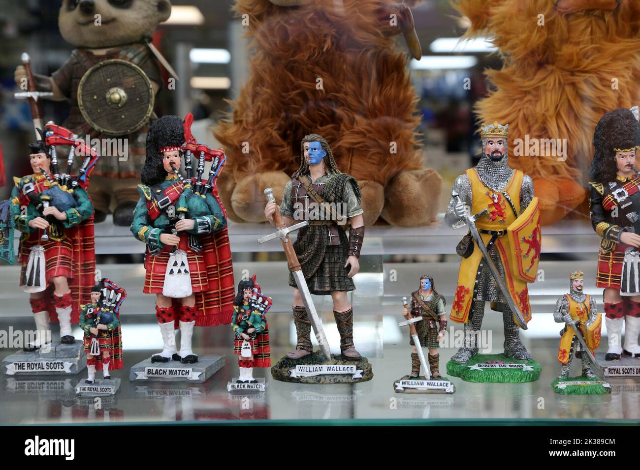 Gift shops on Buchanan Street, Glasgow, Scotland, UK. Scottish gifts in window display showing