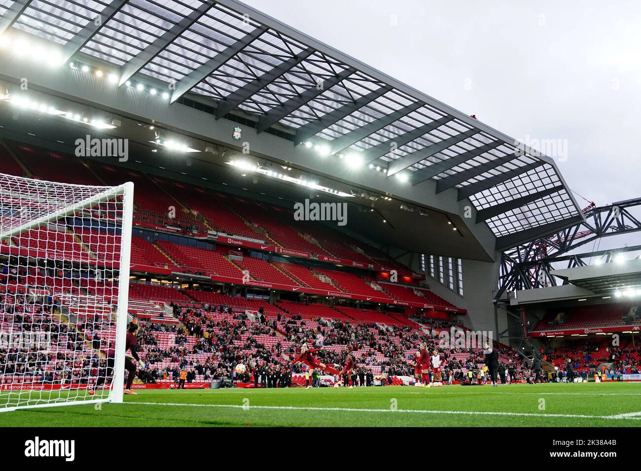 Liverpool players warm up ahead of the Barclays Women's Super League match at Anfield, Liverpool. Picture date: Saturday September 24, 2022. Stock Photo