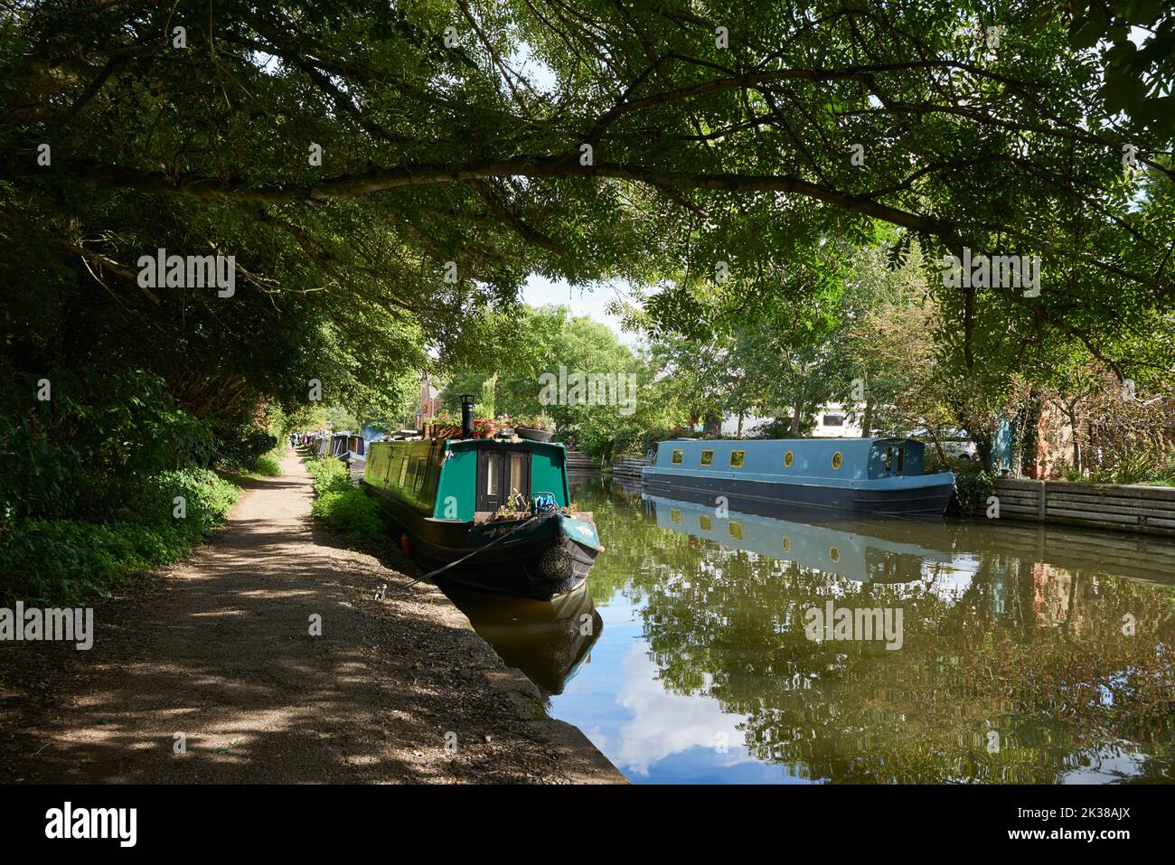 The Grand Union Canal near Rickmansworth, Hertfordshire, south East England, in late summer Stock Photo