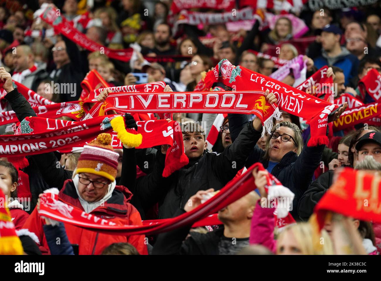 Liverpool fans ahead of the Barclays Women's Super League match at Anfield, Liverpool. Picture date: Saturday September 24, 2022. Stock Photo