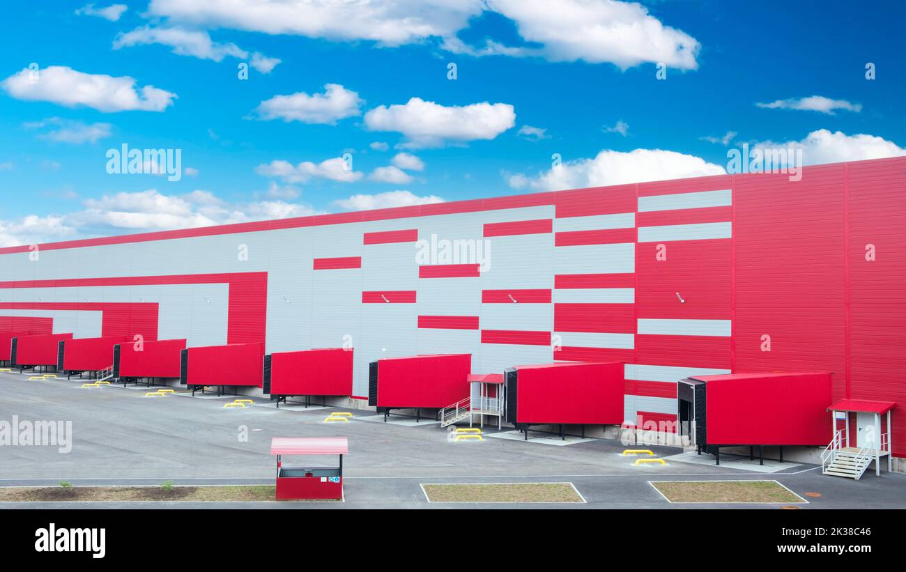 Entrance ramps of a large distribution warehouse with gates for loading