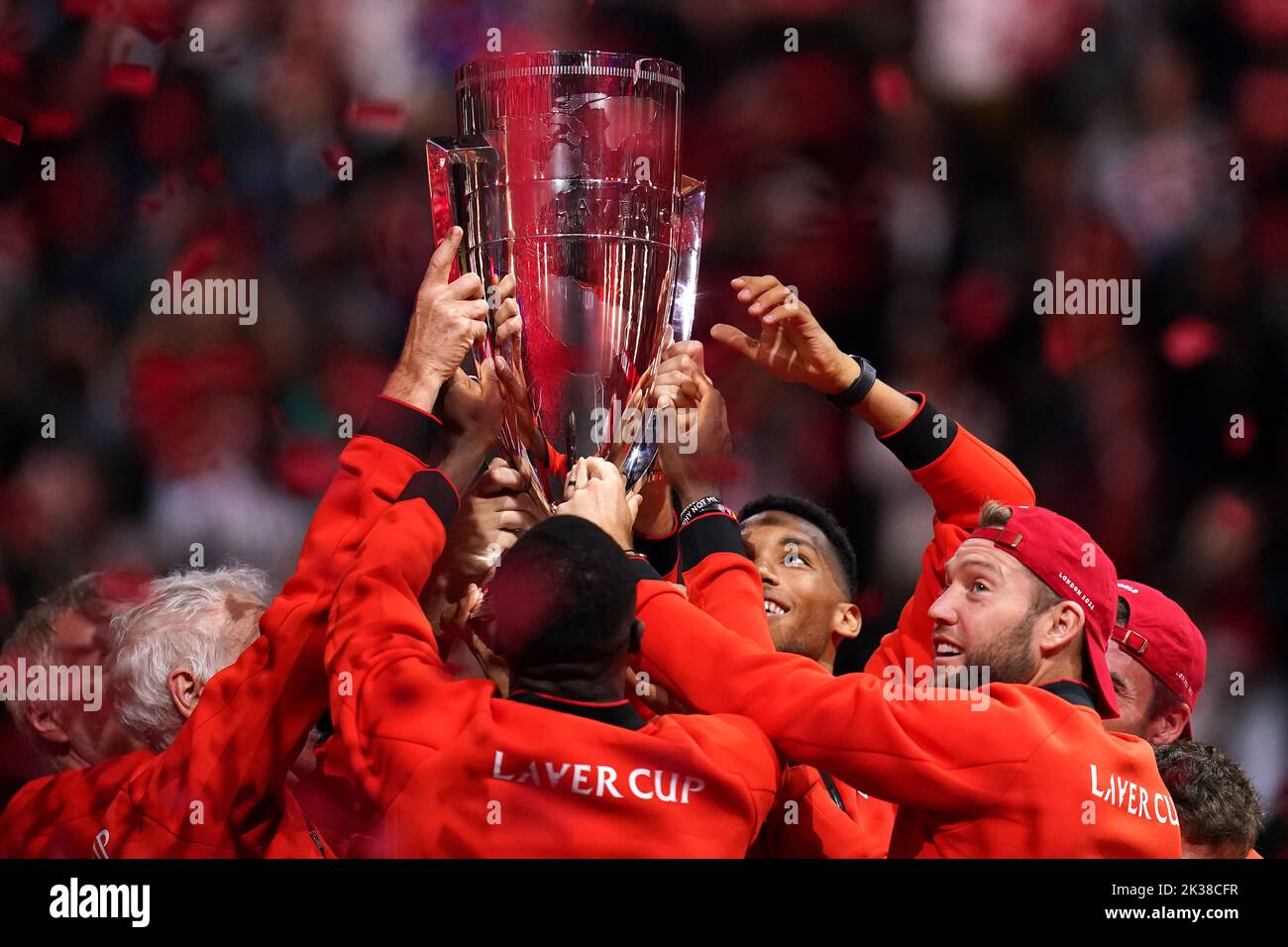 Team World celebrate with the trophy after winning the Laver Cup on day