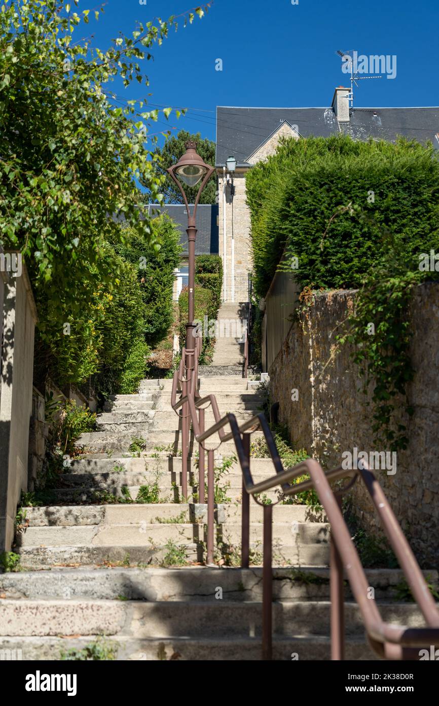 Stones steps leading to the marina at Port-en-Bessin, Normandy Stock Photo