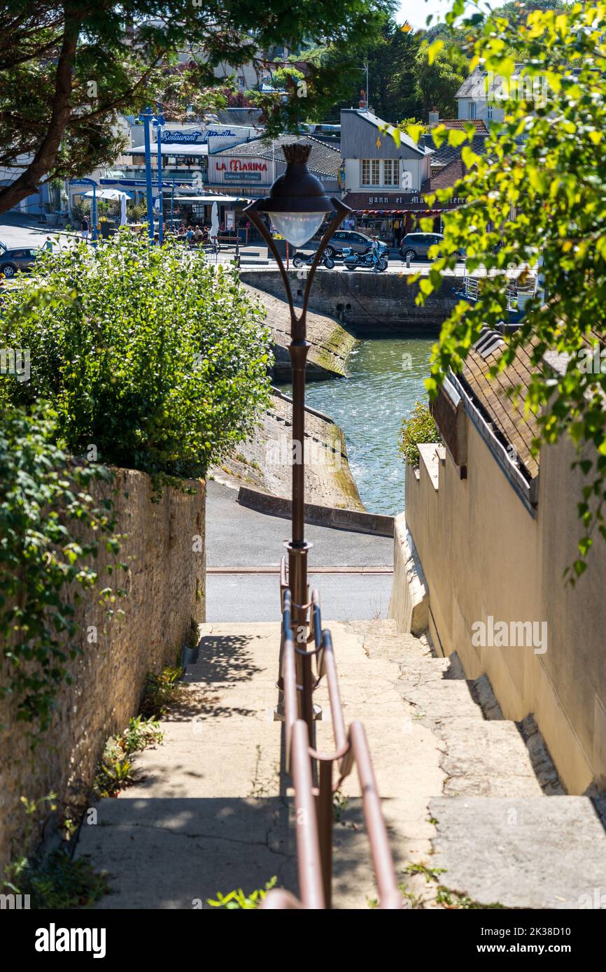 Stones steps leading to the marina at Port-en-Bessin, Normandy Stock Photo