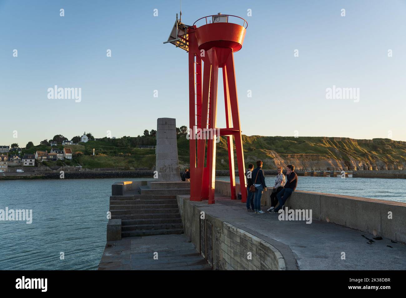The Harbour and sea wall defences at Port-en-Bessin, Normandie. Stock Photo