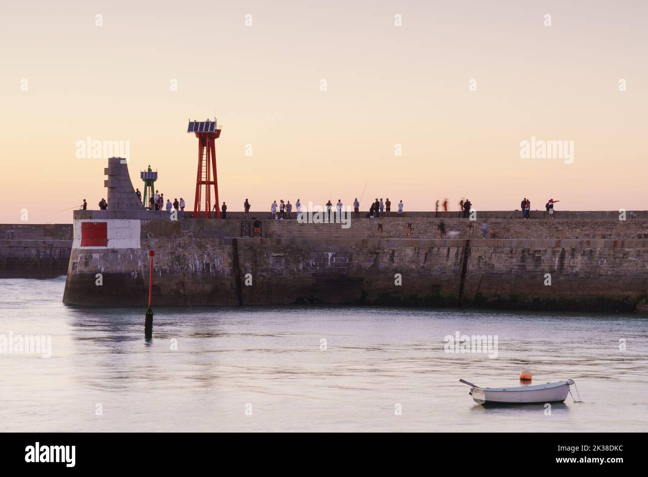 The Harbour and sea wall defences at Port-en-Bessin, Normandie. Stock Photo