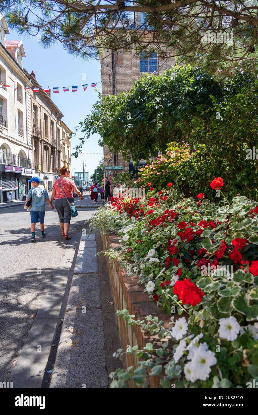Flower displays on the streets of Dieppe Stock Photo