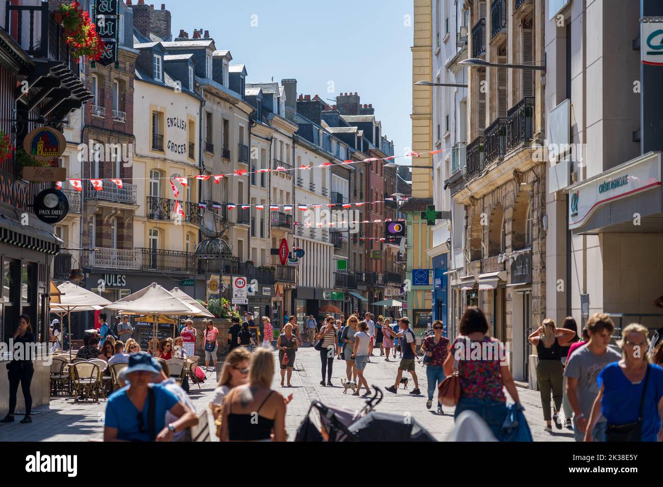 Shoppers on Grand Rue, the main shopping street in Dieppe. Stock Photo