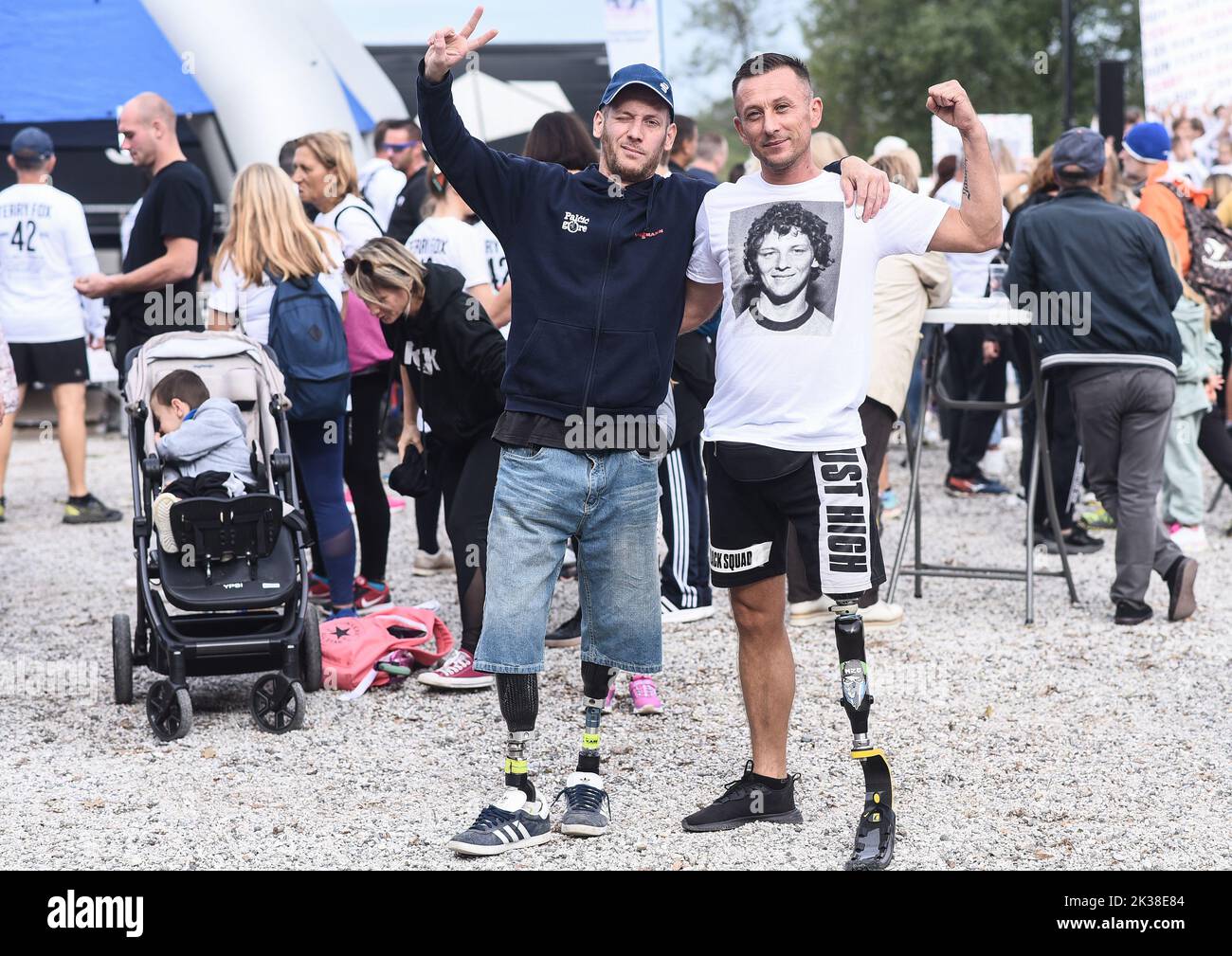 Participants run in the 23rd Terry Fox Run at Bundek Lake in Zagreb