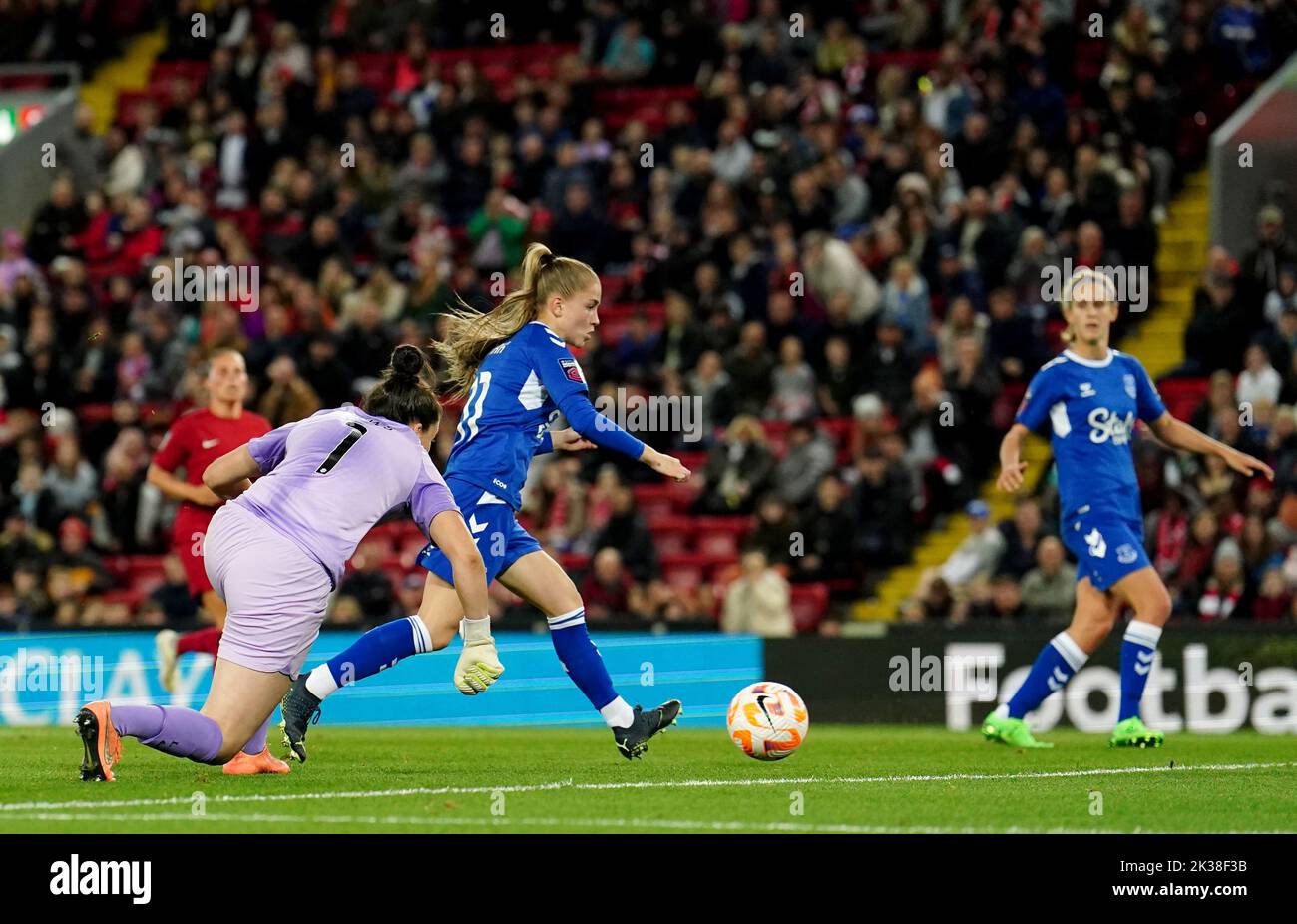 Everton’s Jess Park scores her sides second goal during the Barclays Women's Super League match at Anfield, Liverpool. Picture date: Saturday September 24, 2022. Stock Photo