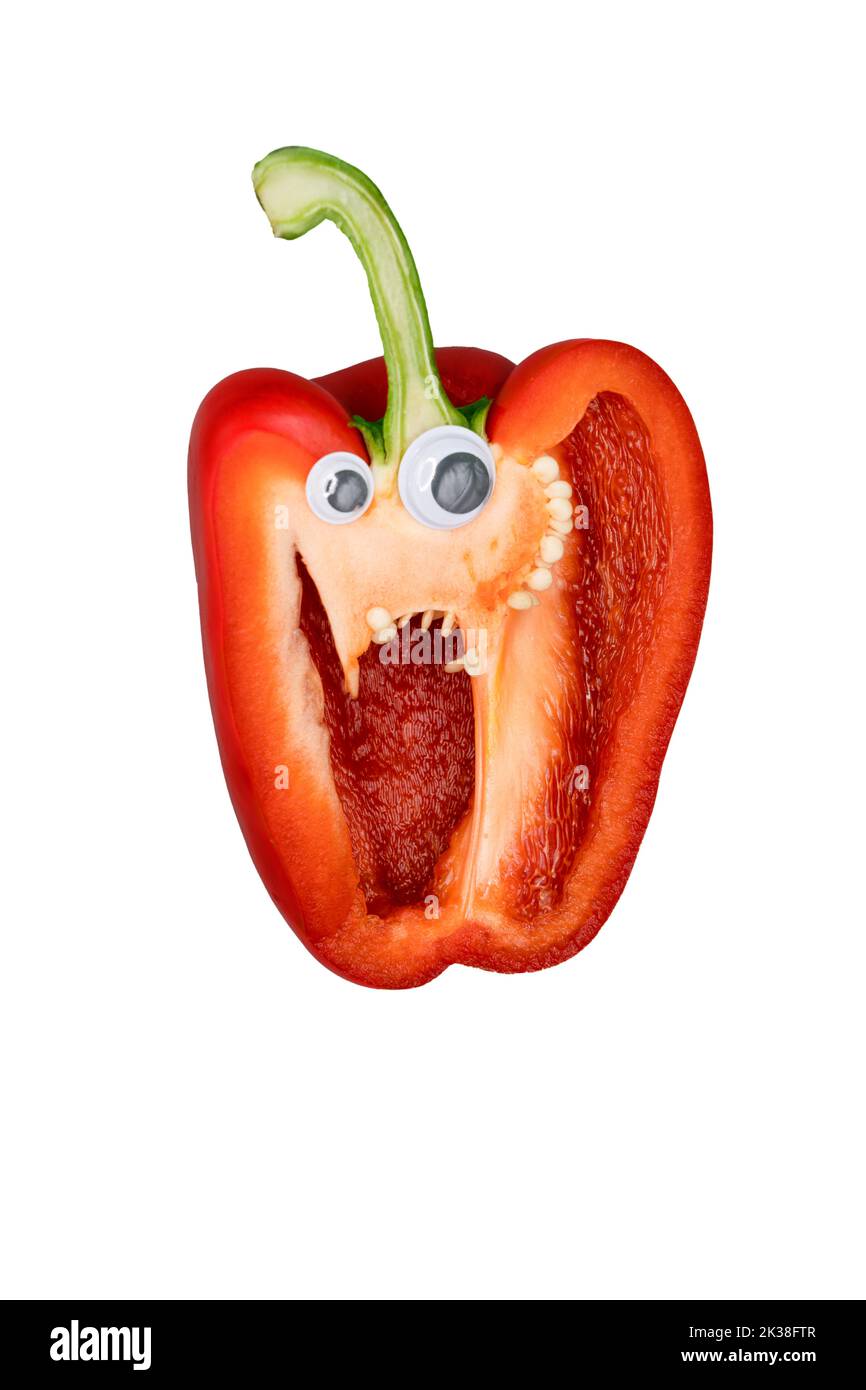 Spooky Halloween Pepper Faces with Googly Eyes Stock Photo