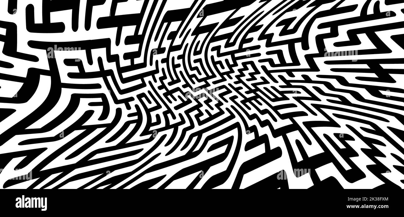 Education logic, labyrinth line. Black square maze. Vector. Find the