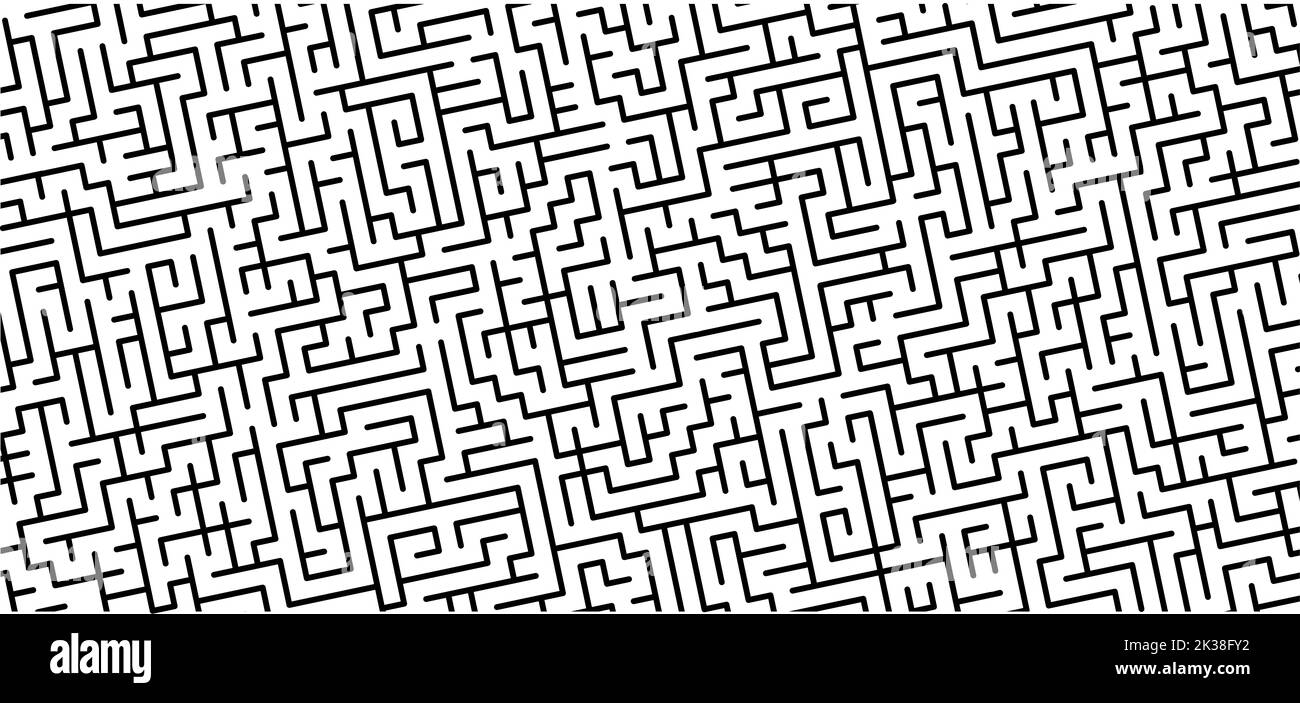 Education logic, labyrinth line. Black square maze. Vector. Find the