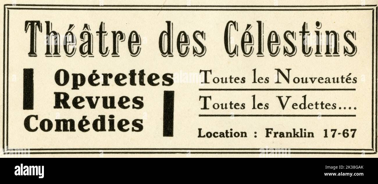Publicité ancienne THÉATRE DES CÉLESTINS.1929 Stock Photo