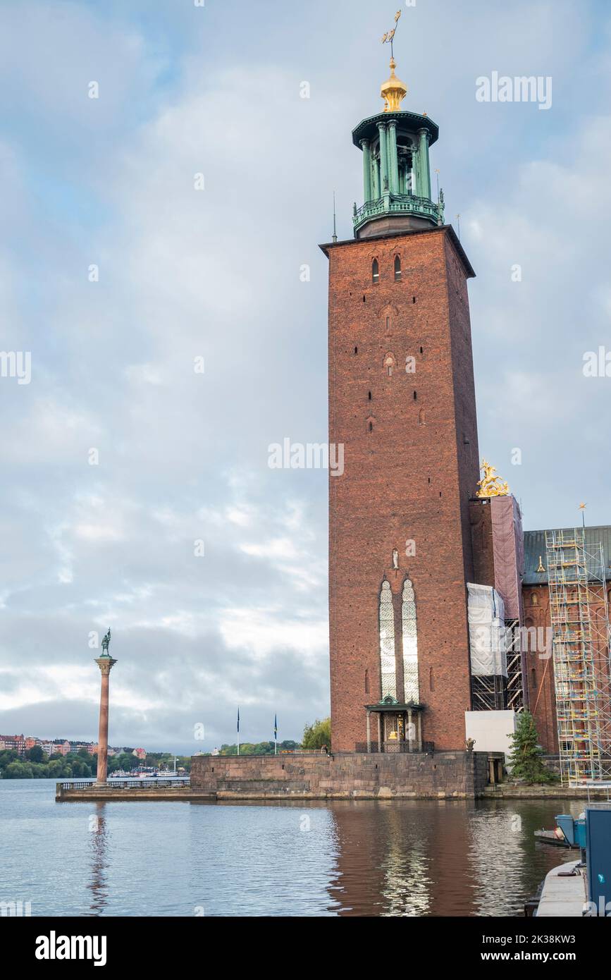 View of Stockholm City Hall Stadshuset, building of Stockholm and Kungsholmen island, Sweden Stock Photo