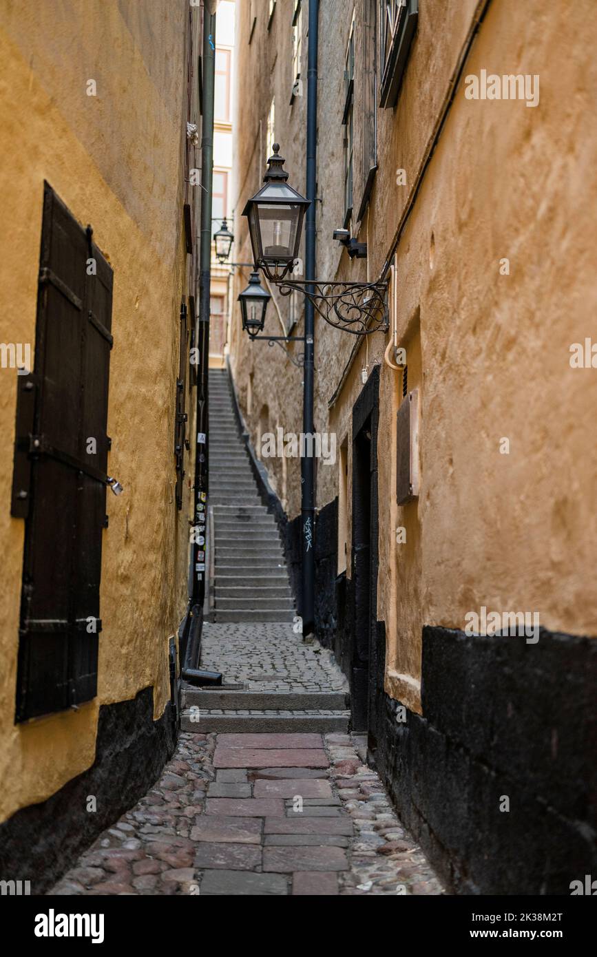 landmark of stockholm narrow stairs on Marten Trotzigs street Stock Photo