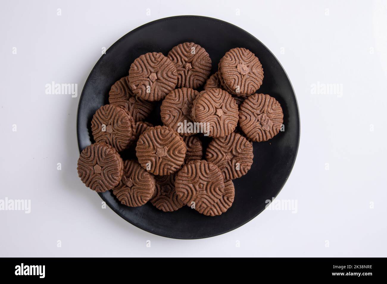 Sandwich cookies with milk cream. Isolated on white background Stock Photo Alamy