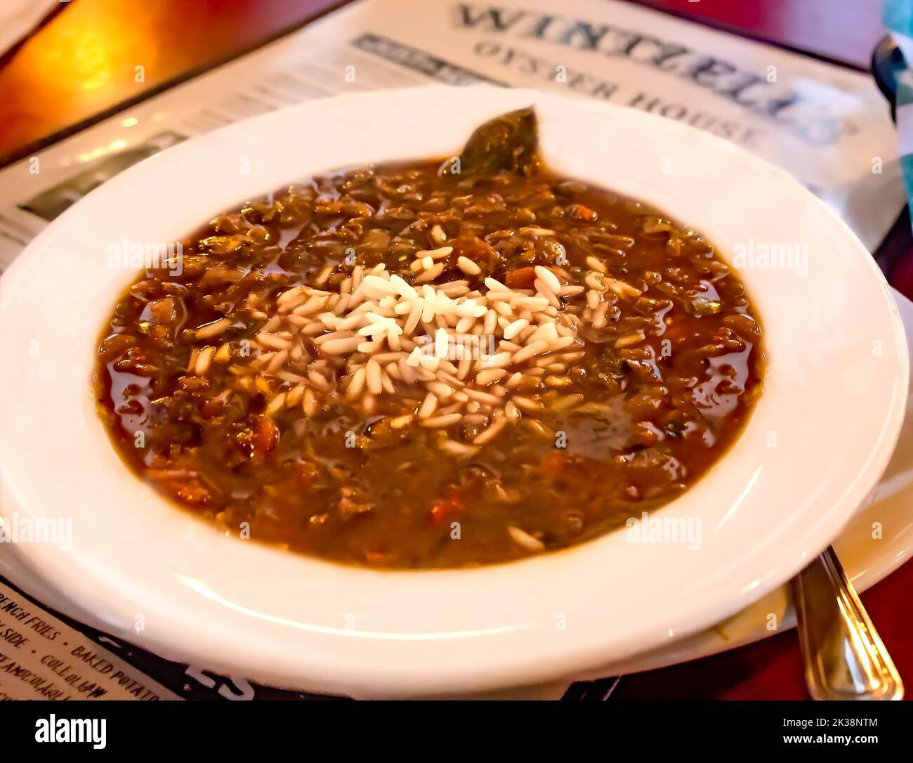 Seafood gumbo is served at Wintzell’s Oyster House on Dauphin Street, Sept. 24, 2022, in Mobile, Alabama. Stock Photo