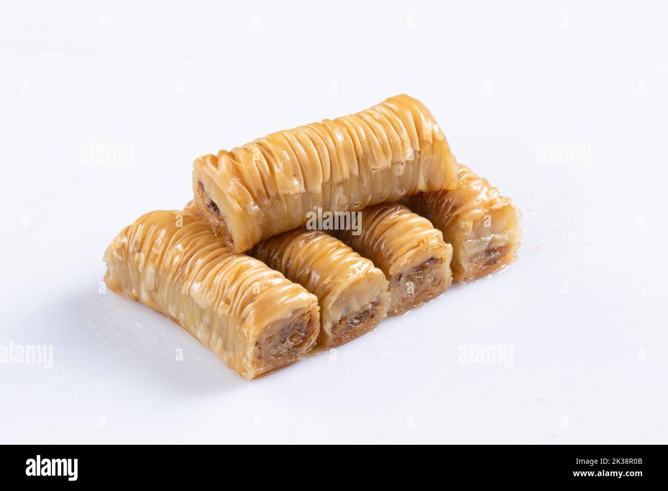 Turkish Ramadan Dessert Baklava isolated on white Background. Stock Photo