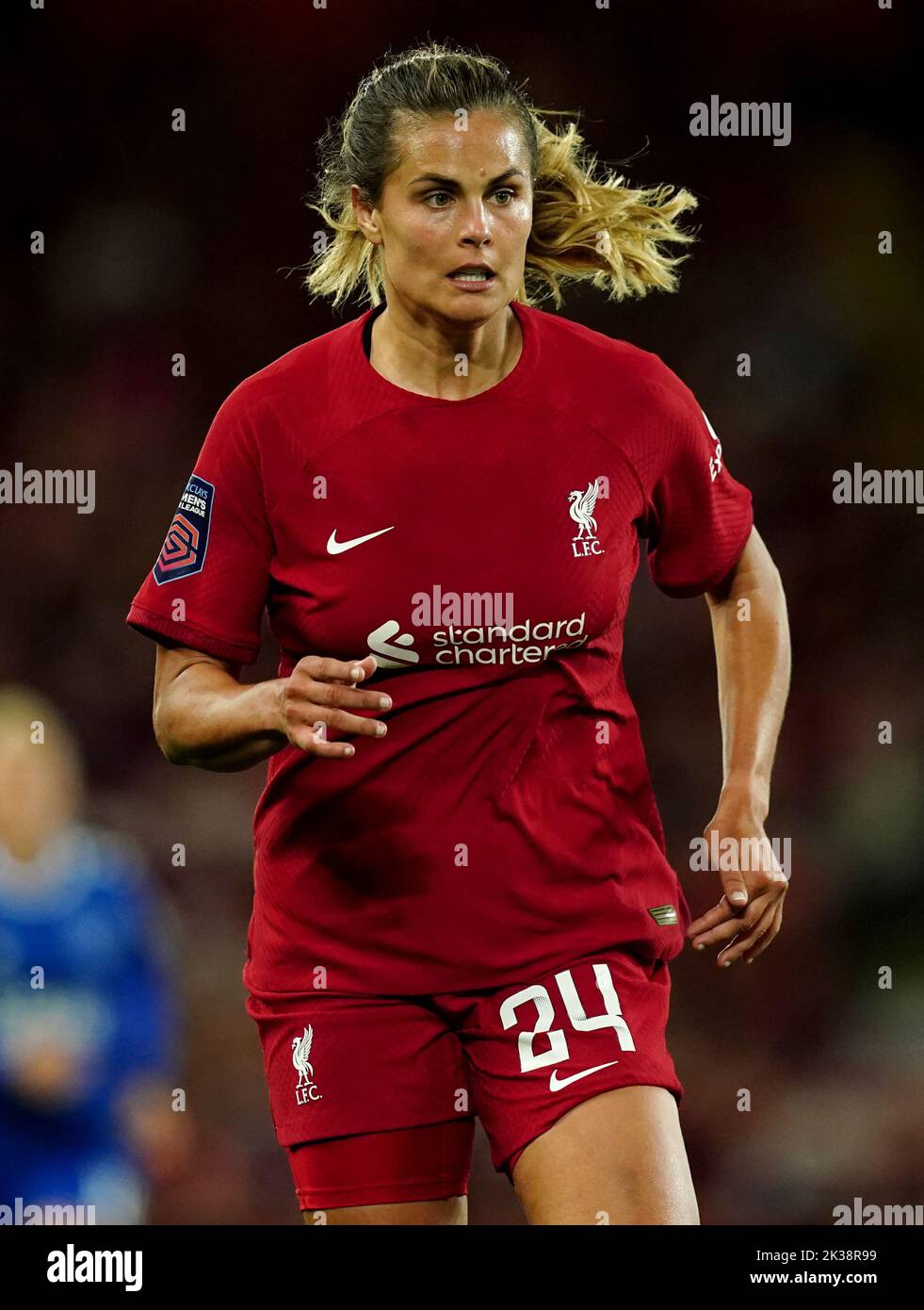 Liverpool's Katie Stengel in action during the Barclays Women's Super League match at Anfield, Liverpool. Picture date: Saturday September 24, 2022. Stock Photo