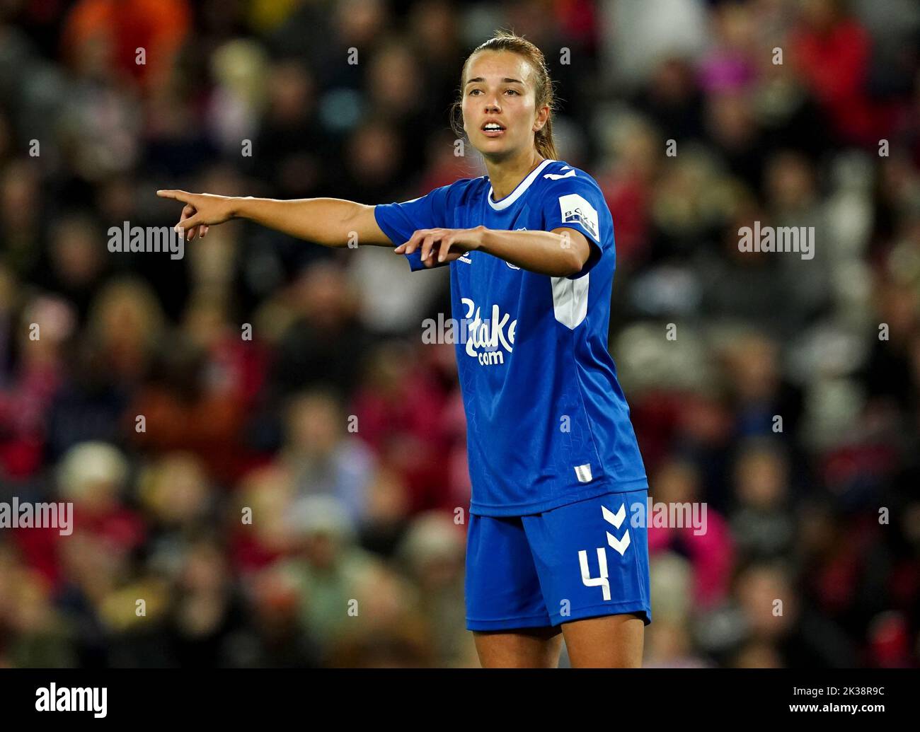 Everton’s Rikke Sevecke gestures to her team mates during the Barclays Women's Super League match at Anfield, Liverpool. Picture date: Saturday September 24, 2022. Stock Photo