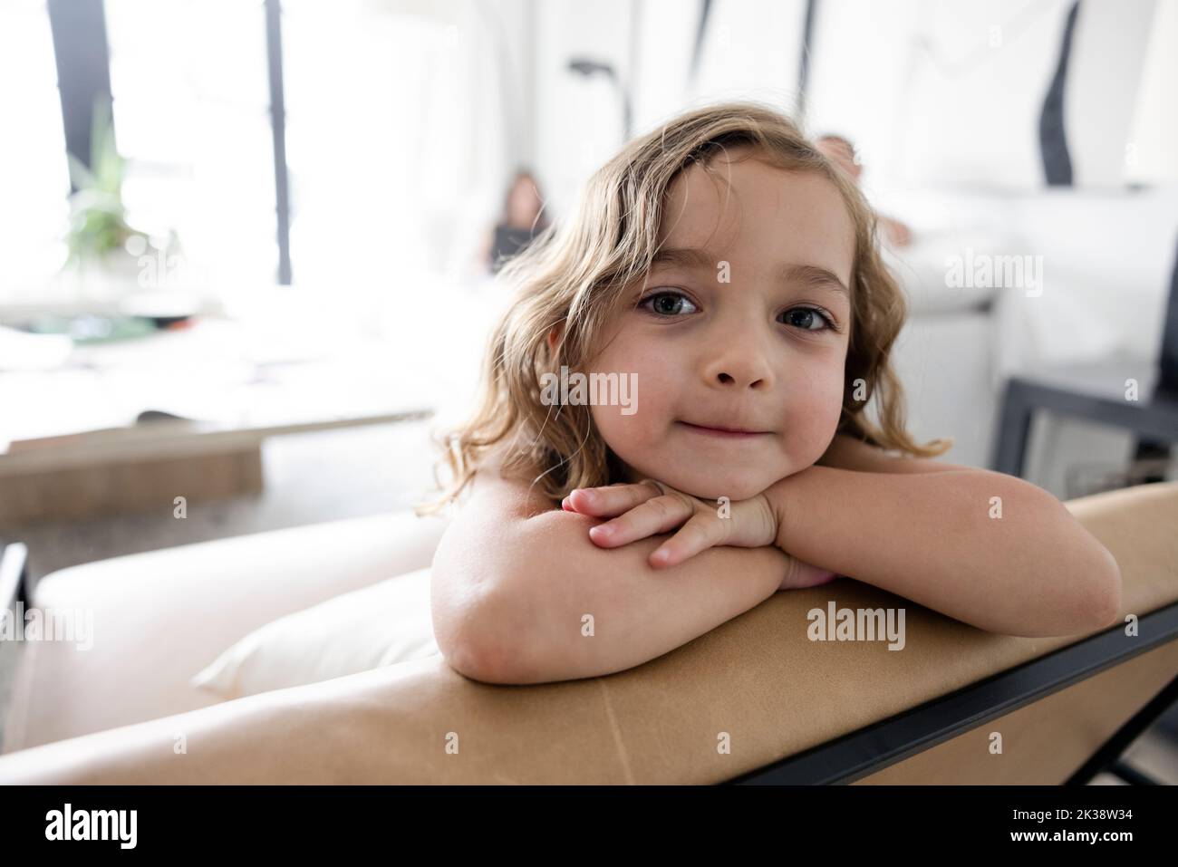 Portrait cute girl at home Stock Photo Alamy
