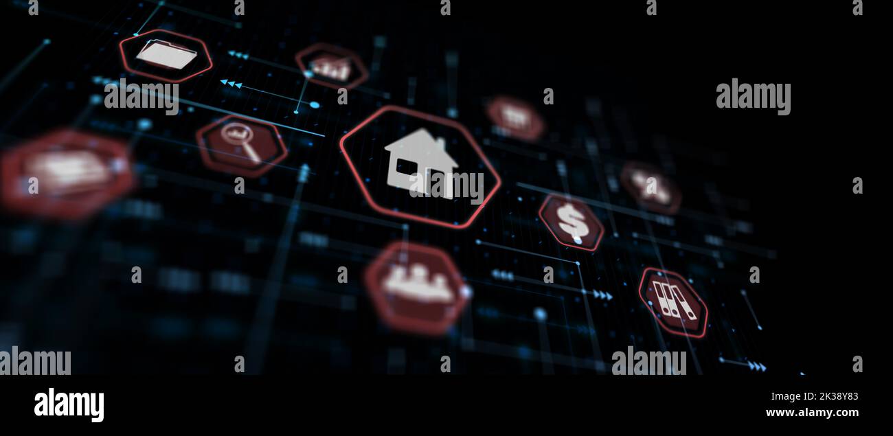 Smart Home futuristic interface abstract blurred background. Stock Photo