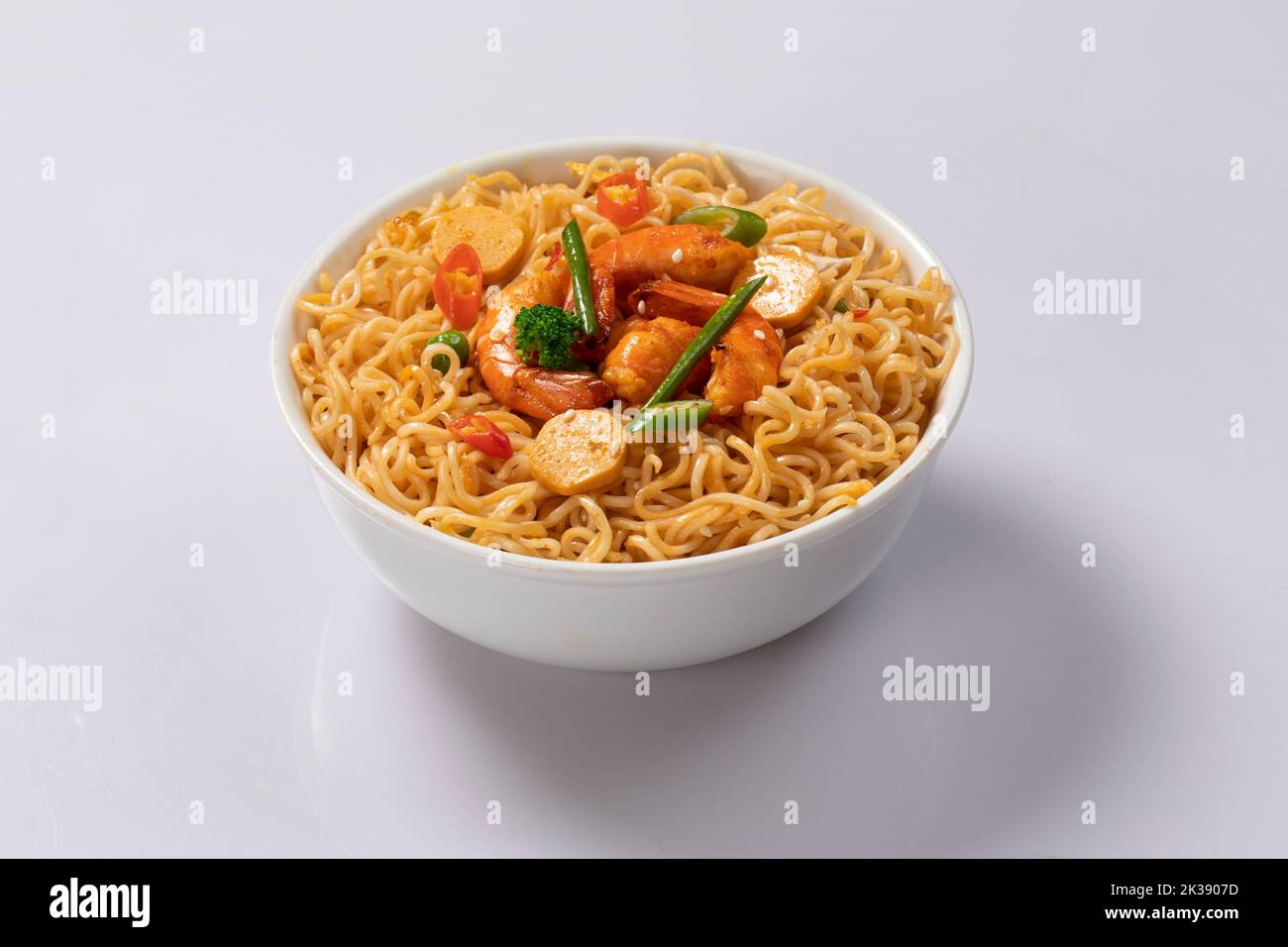 Bowl of noodles on white background Stock Photo Alamy
