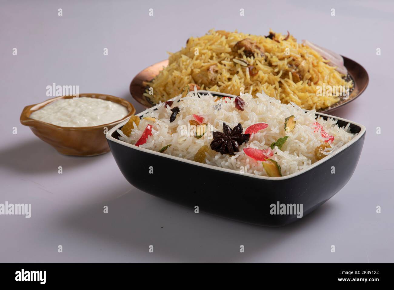 Basmoti Rice Rurchun Biriyani, Basmoti rice biriyani, mutton biriyani, isolated on white ...
