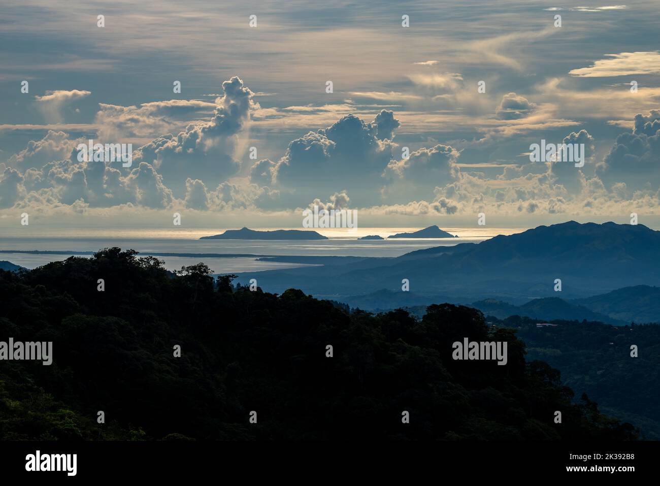 Early morning view of Otoque and Bona Islands in front of Punta Chame, Panama Stock Photo