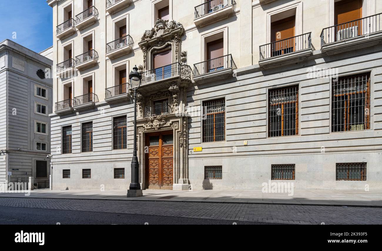 Madrid, Spain, September 2022. exterior view of the ministry of finance ...