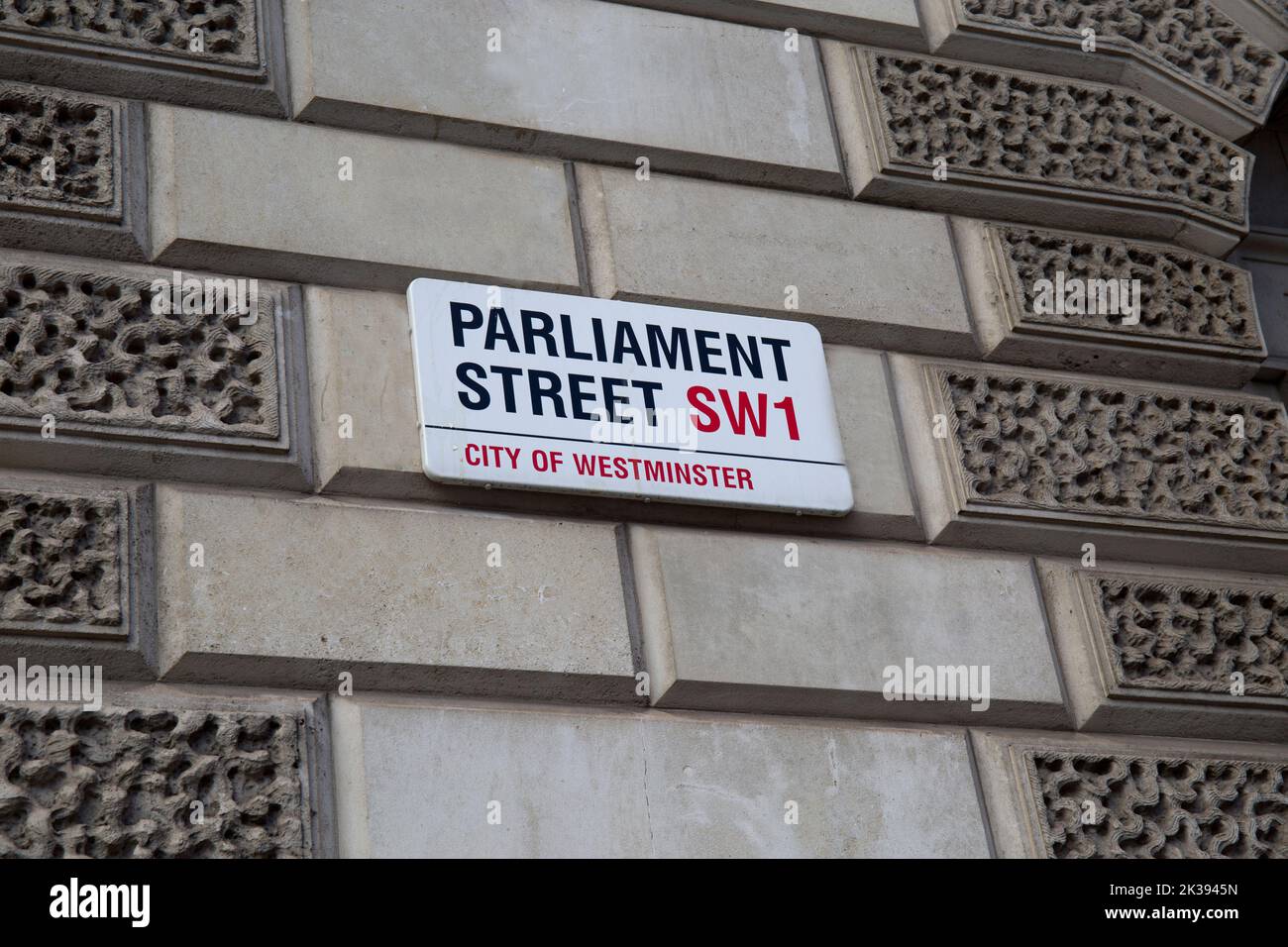 Parliament Street Sign Whitehall Westminster London Stock Photo
