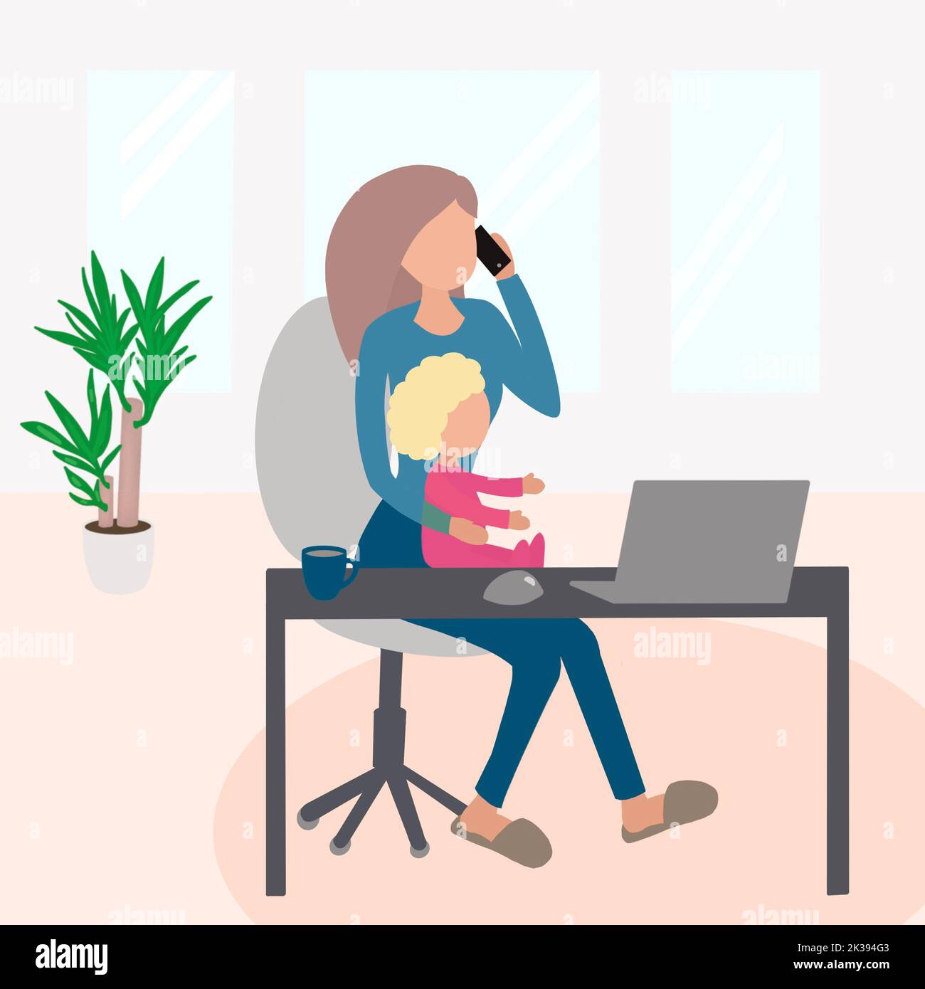Working parents with their kids, parenting, work life balance Stock Photo