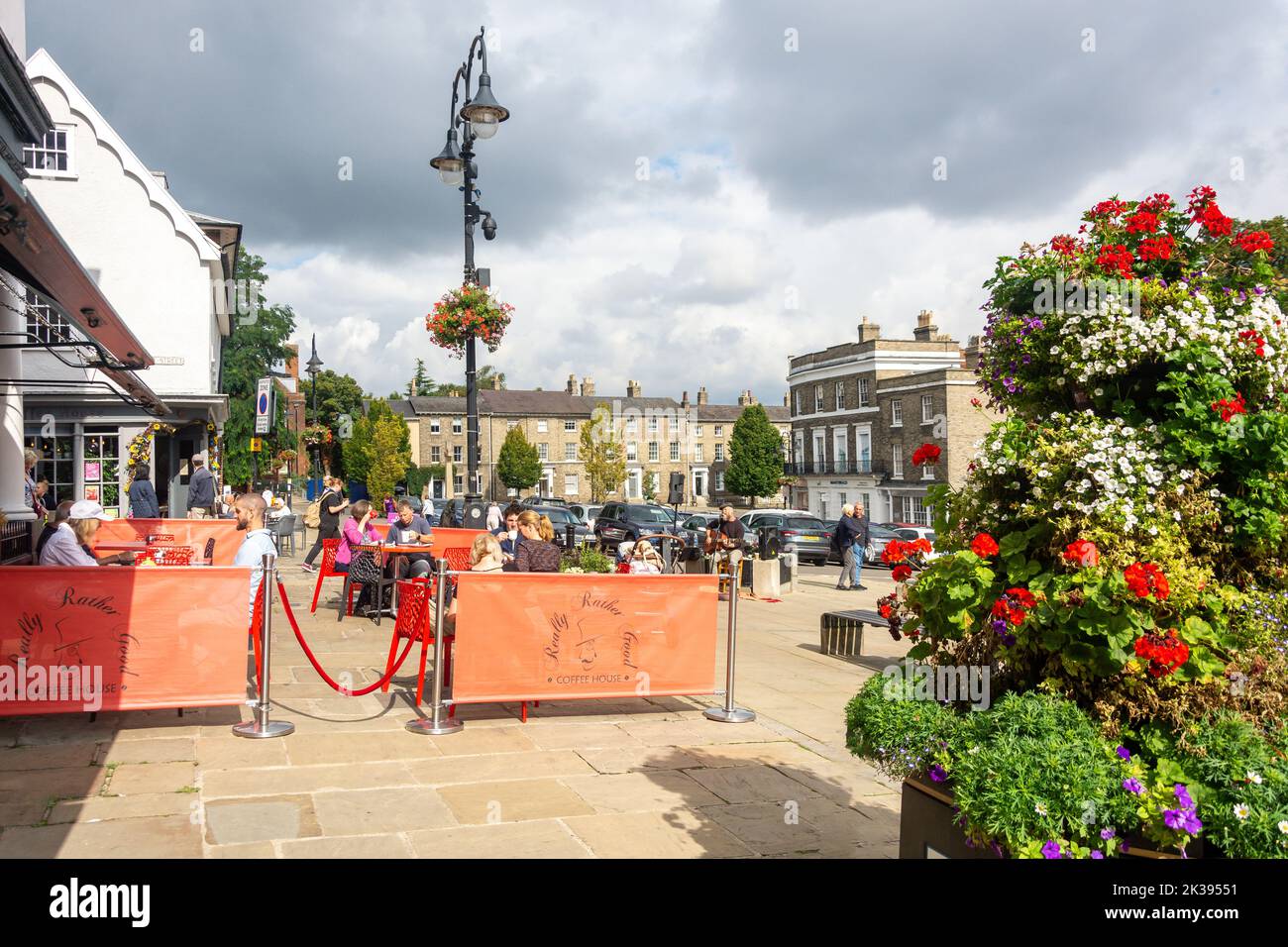 Really Rather Good Coffee House, Angel Hill Square, Bury St Edmunds, Suffolk, England, United Kingdom Stock Photo