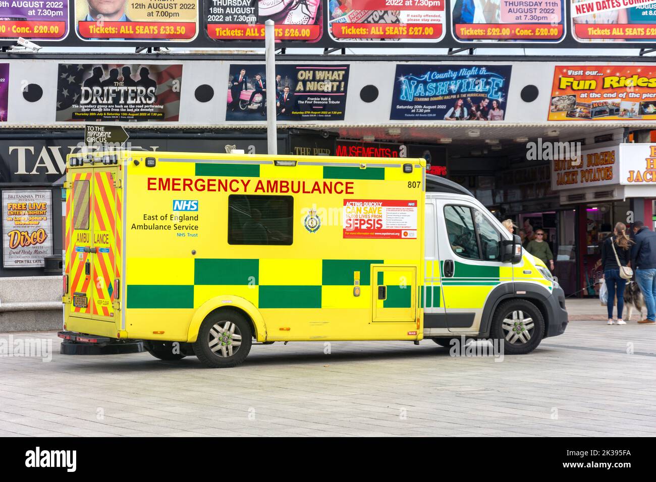 NHS East of England Ambulance Service, Marine Parade, Great Yarmouth, Norfolk, England, United Kingdom Stock Photo