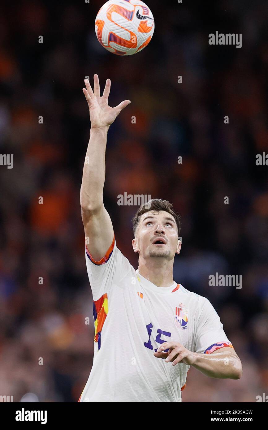 Belgium's Thomas Meunier pictured during a soccer game between the Netherlands and Belgian national team the Red Devils, Sunday 25 September 2022 in Amsterdam, the Netherlands, the sixth and last game in the Nations League A group stage. BELGA PHOTO BRUNO FAHY Stock Photo