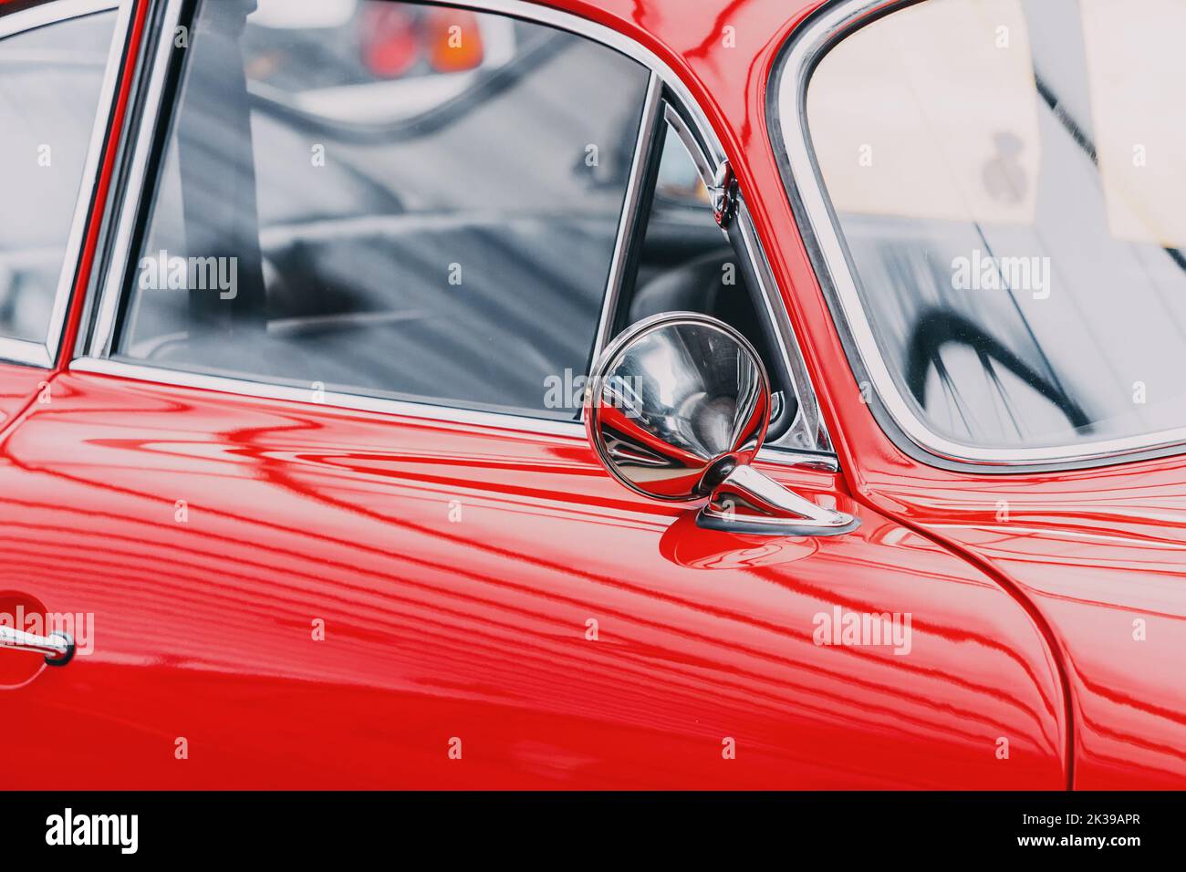 rearview mirror in a retro car. Oldschool style for motorists. Vintage