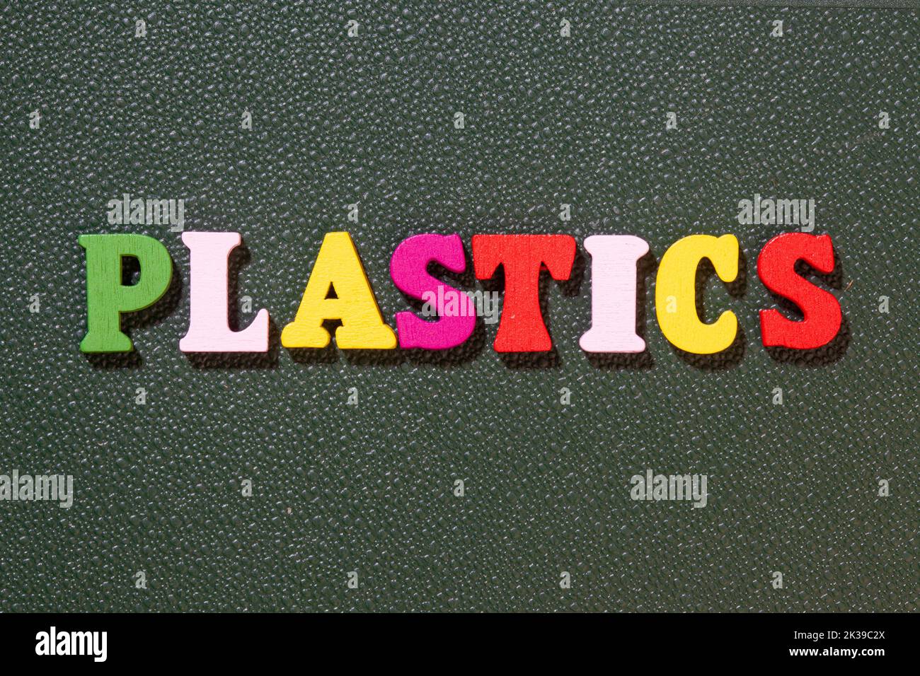 'Plastics' word - Inscription by colorful letters close up Stock Photo